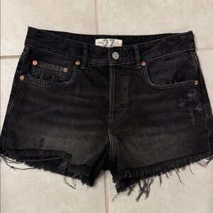 Free People Distressed Black Jean Shorts